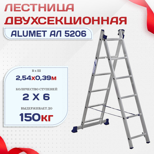 Лестница двухсекционная Alumet Ал 5206 - stroymarket66.ru - Москва