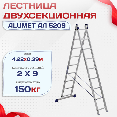 Лестница двухсекционная Alumet Ал 5209 - stroymarket66.ru - Москва